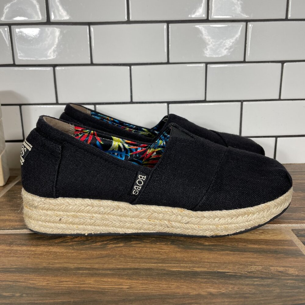 Skechers BOBS Highlights High Jinx Womens Sz 7.5 Shoes Black Canvas Espadrille - Picture 3 of 13